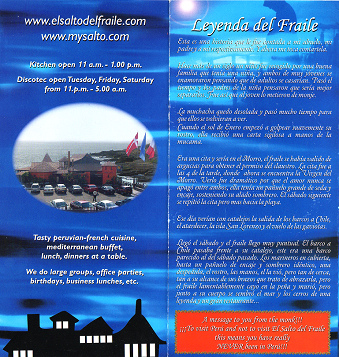 Lima Chorrillos: Restaurant "El Salto
                        del Fraile", Faltblatt 03, Legende vom
                        M�nch ("Leyenda del Fraile")