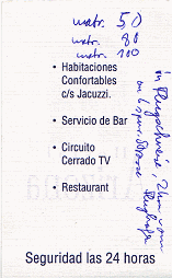 Visitenkarte des Hostals Arizona im
                        Quartier San Miguel, Adresse Avenida La Marina
                        2861, San Miguel, Lima, Per�, Angebot und
                        Preise, Zimmer von 50 bis 100 Soles, mit
                        konfortablen Zimmern, mit Bar-Service,
                        Stromanschluss, TV, Restaurant.