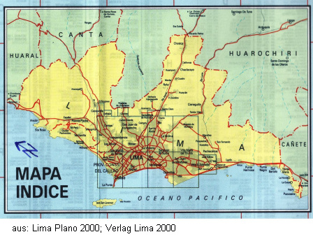 Mapa de los distritos laterales de Lima