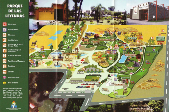 Legende und Karte des Zoos in Lima
                          "Parque de las Leyendas" (Englisch)