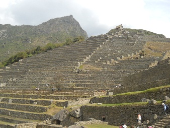 Machu Picchu, sector agr�cola con terrazas con monta�as
            al fondo 02