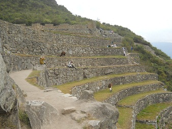 Camino a la piedra ceremonial pasando terrazas
                    del sector agr�cola