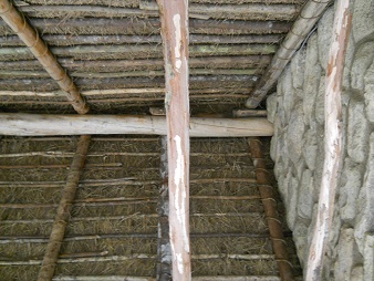 Machu Picchu, la casita de arriba, construcci�n
                    del techo 01