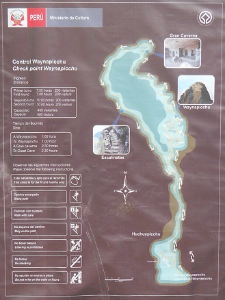 Machu Picchu, el mapa de los miradores
                    Huchuypicchu y Huaynapicchu, primer plano