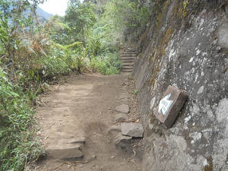Camino al mirador Huaynapicchu, camino con
                    escaleras