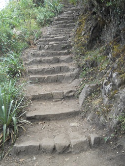 Camino al mirador Huaynapicchu, camino con
                    escaleras