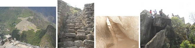 Camino a la punta del mirador
                                Huaynapicchu (Waynapicchu, Huayna
                                Picchu), tneles, escaleras irregulares,
                                terrazas, vistas