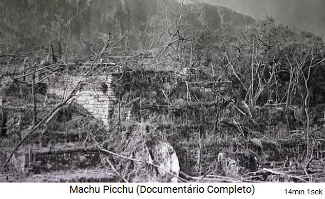 Bingham in Machu Picchu 1912: Bewachsene Zone mit Terrasse und einem Geb�ude