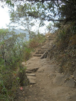 Wanderweg zum Hausberg Huaynapicchu, Wanderweg
                    mit Treppen