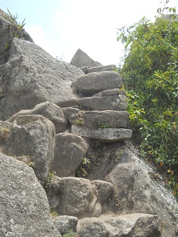 Aufstieg auf den
Gipfel Huaynapicchu, unregelmässige Treppe Aufstieg auf den Gipfel Huaynapicchu,
unregelmässige Treppe