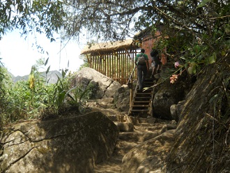 Rückweg von Huaynapicchu,
der Ausgang mit dem Kontrollhäuschen Rückweg von Huaynapicchu, der Ausgang mit dem
Kontrollhäuschen