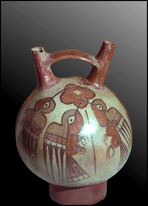 Kolibri
                            an einer Schale, Nasca-Keramik (02)