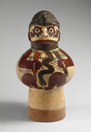 K�nig mit Killerwalen als Augen
                          und einer grossen Schlange, Nasca-Keramik