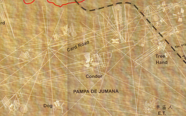 Mapa de las l�neas de Nasca de un poster con
                    Mar�a Reiche indicando cuatro espirales en la Pampa
                    de Nasca