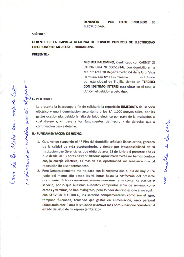 Carta mentirosa de Sr.
"Dr. Carlos Koo Serrano", abogado,
contra la Hidrandina, página 1 Carta
mentirosa de Sr. "Dr. Carlos Koo
Serrano", abogado, contra la Hidrandina,
página 1