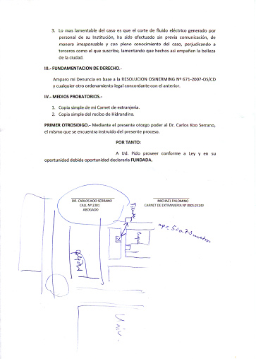 Carta mentirosa
de Sr. "Dr. Carlos Koo Serrano",
abogado, contra la Hidrandina, página 2 Carta mentirosa de Sr. "Dr. Carlos
Koo Serrano", abogado, contra la
Hidrandina, página 2