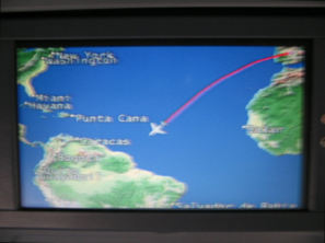 Bildschirmkarte der Flugroute zwischen den
                        Kontinenten, Nahaufnahme