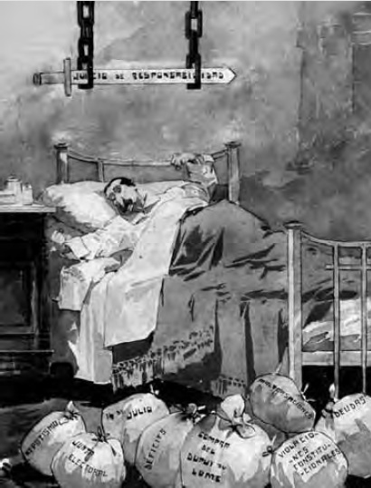 Abb. 9: Pr�sident
                    Augusto B. Legu�a im Schlaf mit seinem Taschengeld