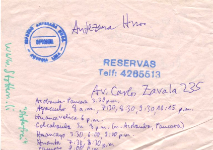 Busfirma Antezana, Fahrplan von Lima aus