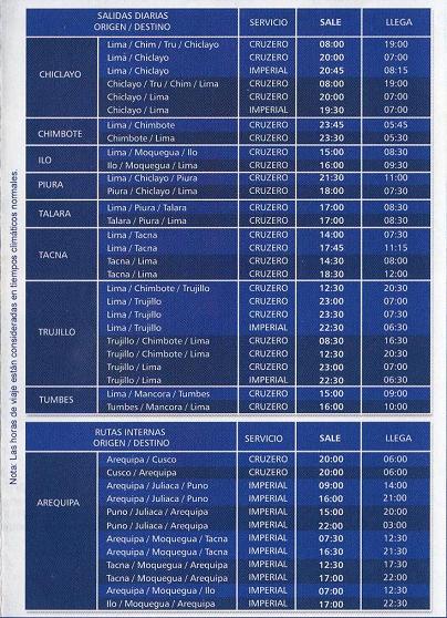 Busfirma
                        Cruz del Sur, Faltprospekt, Fahrplan 02