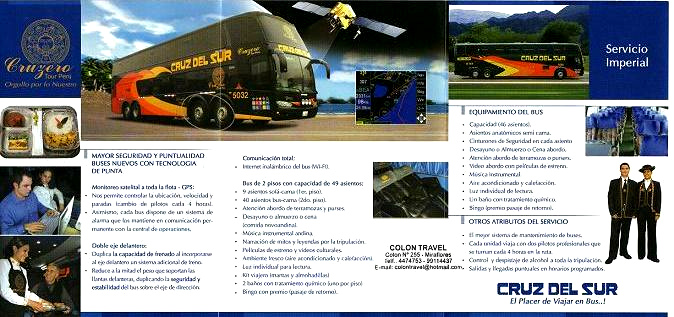 Busfirma Cruz del Sur, Faltprospekt, Text