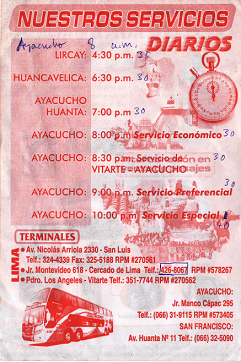 Busfirma "Libertadores",
                        Flugblatt, Fahrplan