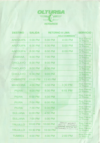 Busfirma Oltursa, Flugblatt, Fahrplan