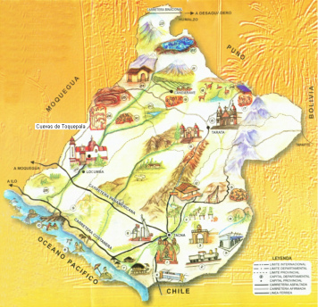 Mapa de la provincia de Tacna con la
                        posici�n de las cuevas de Toquepala