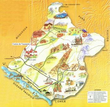 Mapa de la provincia de Tacna con la
                        posicin de las cuevas de Toquepala