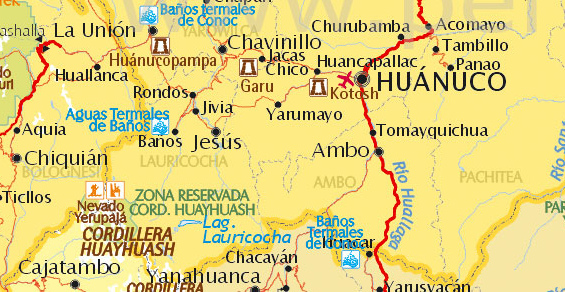 Mapa con Hunuco y
                        la provincia Lauricocha con la laguna de
                        Lauricocha