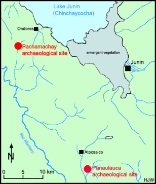 Mapa con la posicin
                        de las cuevas de Pachamachay y Junn, primer
                        plano