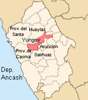 Mapa del
                        departamento Ancash con la provincia de Yungay /
                        Yunghay