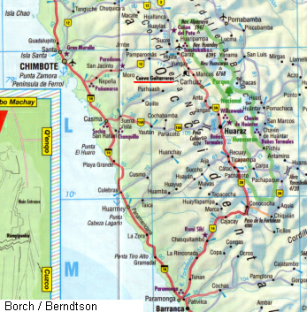 Mapa con la posici�n de la cueva de
                          Guitarreros entre Mancos y Yungay