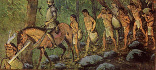 Esclavitud contra indgenas con
                  un gringo a caballo, dibujo