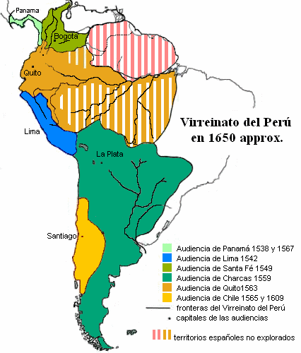Mapa del America del Sur con el Per
                          hacia 1650