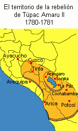 Mapa del
                      territorio de la rebelin dirigida por Tpac Amaru
                      II 1780-1781 (de Cusco a Potos)