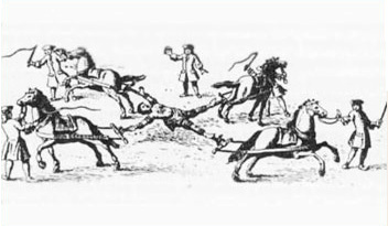 Cusco, Plaza Mayor, intento de
                  ejecuci�n de T�pac Amaru II el 18 de mayo 1781 con 4
                  caballos. Al fin fue ejecutado por decapitaci�n.