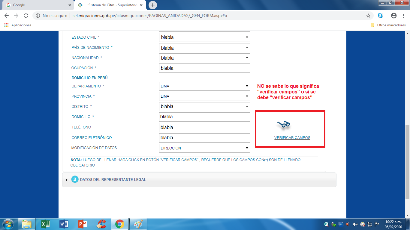 NO se sabe lo que significa
                    "verificar campos" o si se debe
                    "verficar campos":