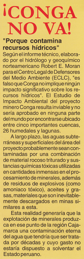 Texto de la revista
"Así declaro" sobre el proyecto
criminal de "Conga": "Conga no
va", pagína 19 Texto de la revista
"Así declaro" sobre el proyecto
criminal de "Conga": "Conga no
va", pagína 19