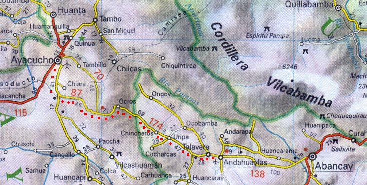 Karte von Lima2000 mit der kompletten Route
                        zwischen Ayacucho und Andahuaylas