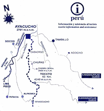 Karte mit Ayacucho,
                                Casaorqo / Casaorco und Tocto / Toccto /
                                Toqto