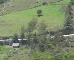 Schilfdach-Haus und
                                  Strassenverlauf am Berghang (02)