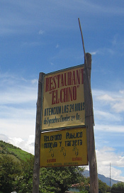 Chumbes, die Tafel beim
                                    Rasthalt, Nahaufnahme