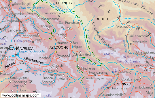 Karte mit dem Verlauf des
                                  Pampas-Flusses (Rio Pampas) und dem
                                  n�rdlichen Grenzverlauf des
                                  Departements Ayacucho