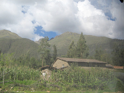 Hof, Maisfeld und Berge