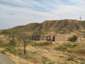 Panamericana entre Zorritos y Mncora, casa
                      incompleta antes de un cerro del desierto (01)
