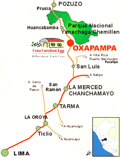 Karte Oxapampa-La Merced-La
                                Oroya-Lima