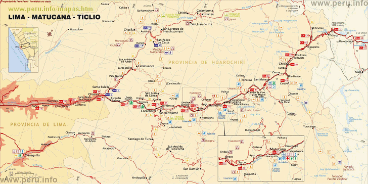 Mapa con el trayecto
                        Morococha-Chicla-Chosica-Lima, de
                        http://www.peru.info/mapas.htm