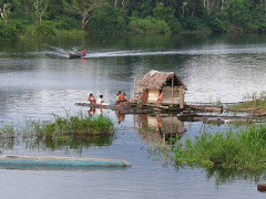 Amazonas-Flussdorf bei Iquitos 02, das
                          Waschhaus liegt am Fluss