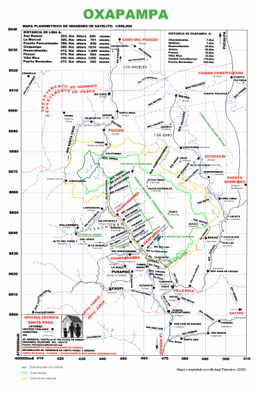 Mapa con Oxapampa, Pozuzo y Codo de
                          Pozuzo, con las fronteras del parque nacional
                          y con pueblos ind�genas, completado por
                          Michael Palomino en colaboraci�n con
                          representantes Yanesha / Amuesha